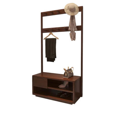 Brown Rubberwood Multifunctional Drawer Coat Rack — Natural