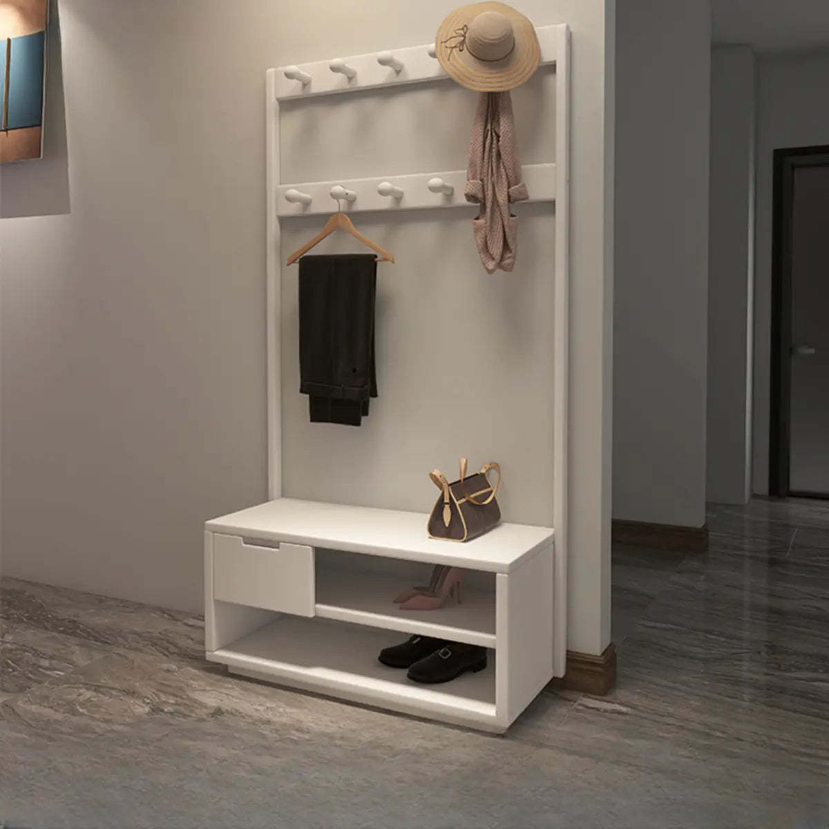 Brown Rubberwood Multifunctional Drawer Coat Rack — Nut-Brown