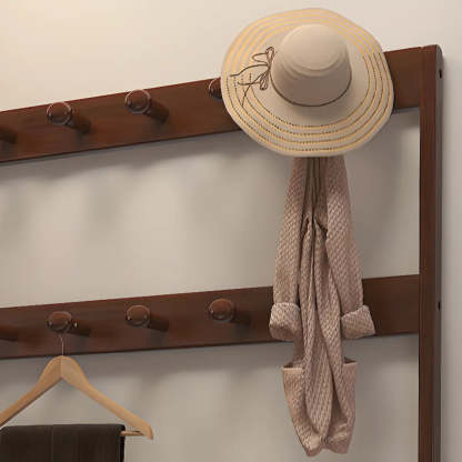 Brown Rubberwood Multifunctional Drawer Coat Rack — White