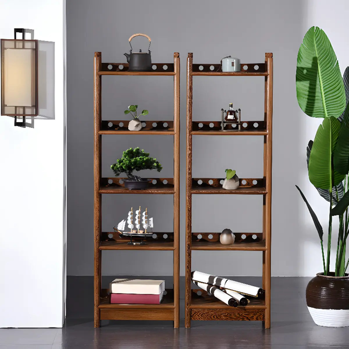 Brown Rustic Open Ladder Multi-Tier Bookshelf