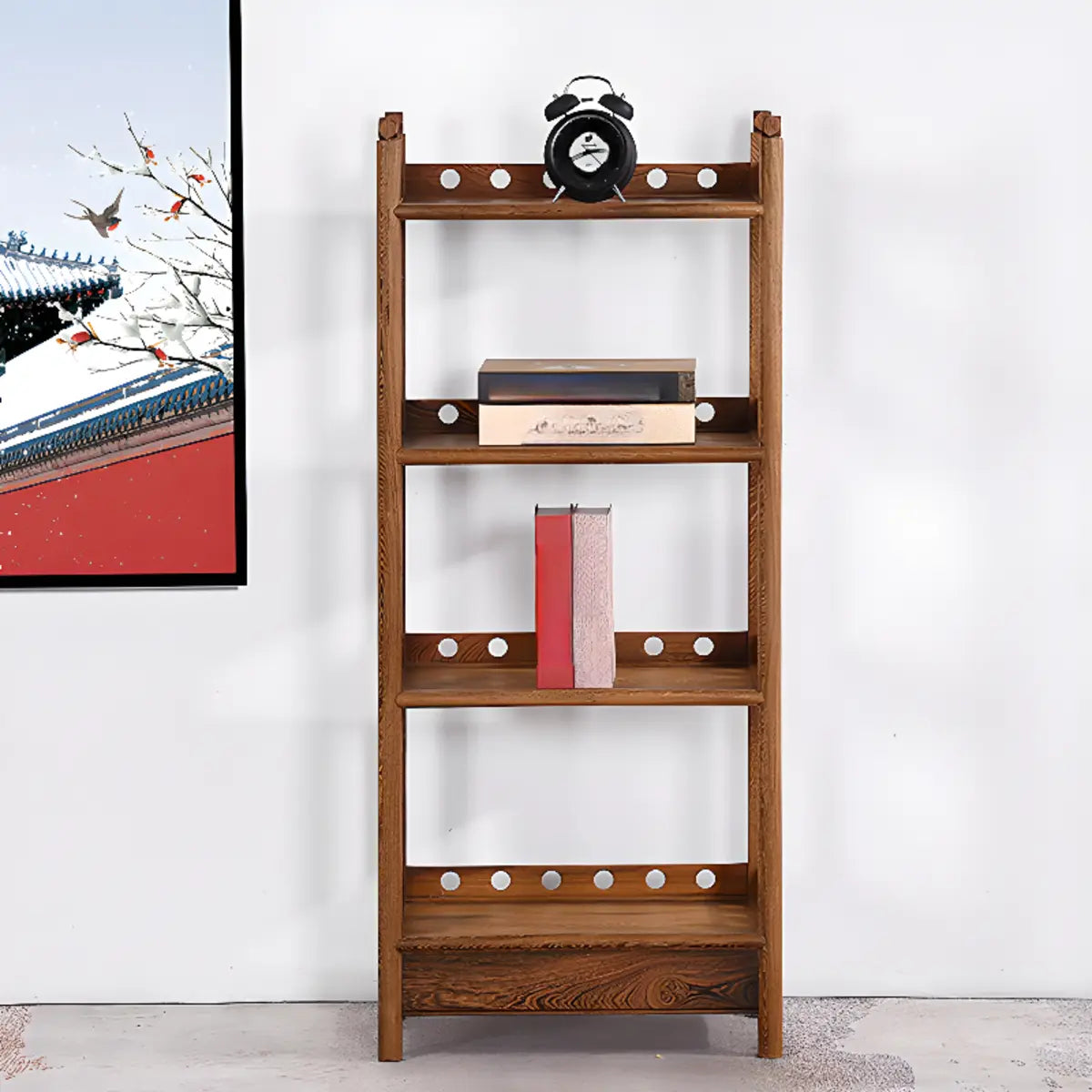 Brown Rustic Open Ladder Multi-Tier Bookshelf