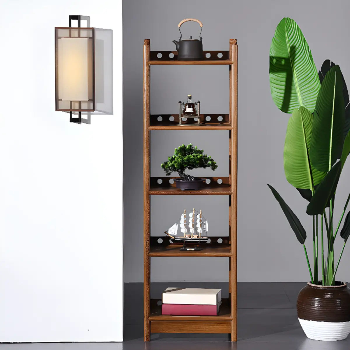 Brown Rustic Open Ladder Multi-Tier Bookshelf