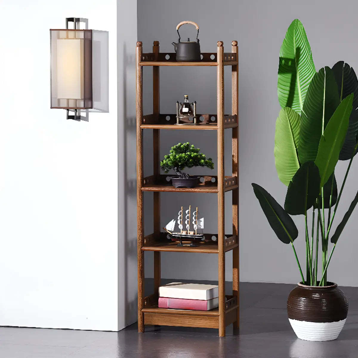 Brown Rustic Open Ladder Multi-Tier Bookshelf