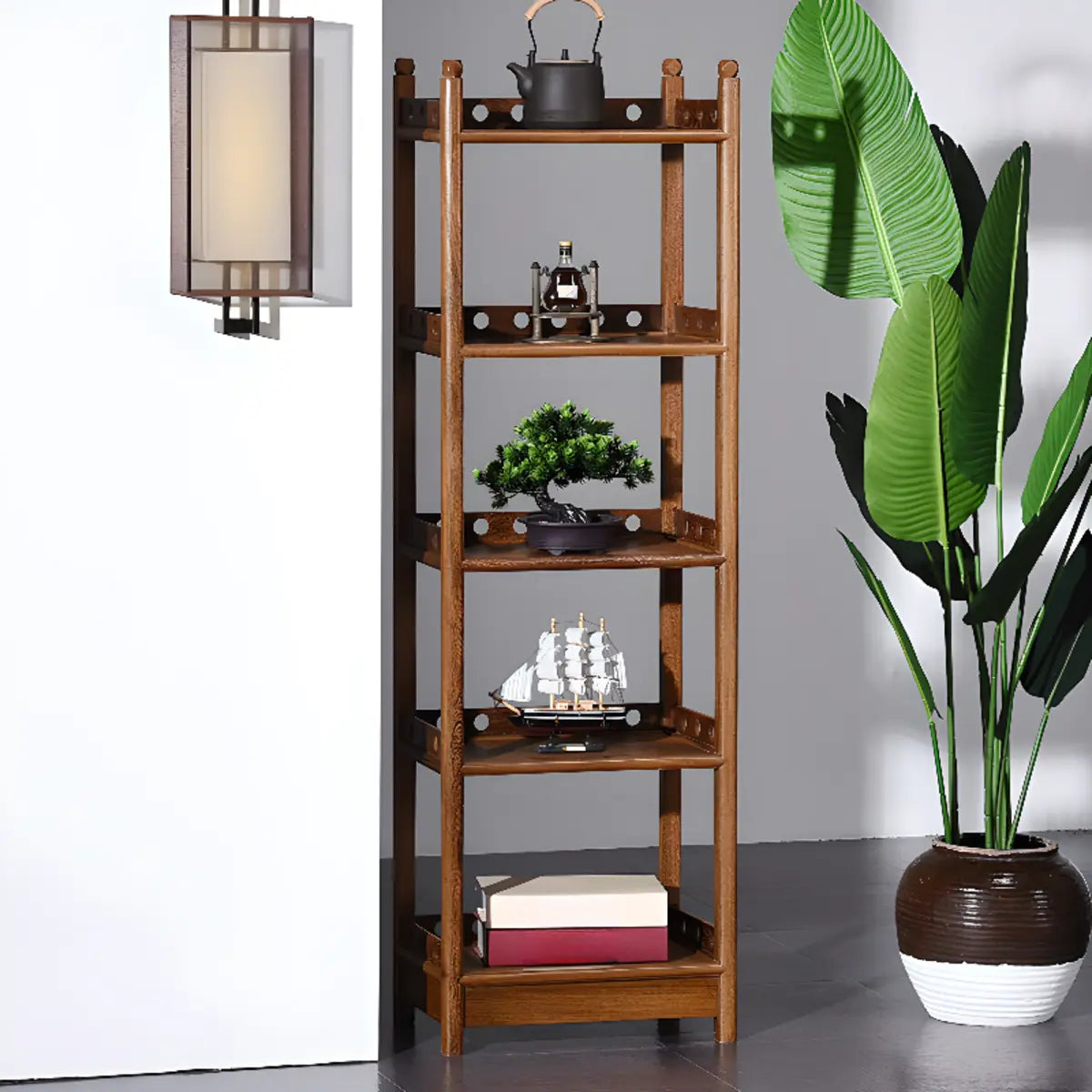Brown Rustic Open Ladder Multi-Tier Bookshelf
