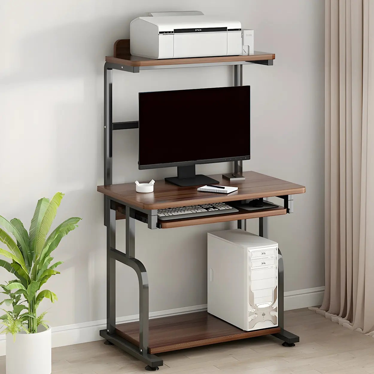 Brown Wood Computer Desk with Shelves