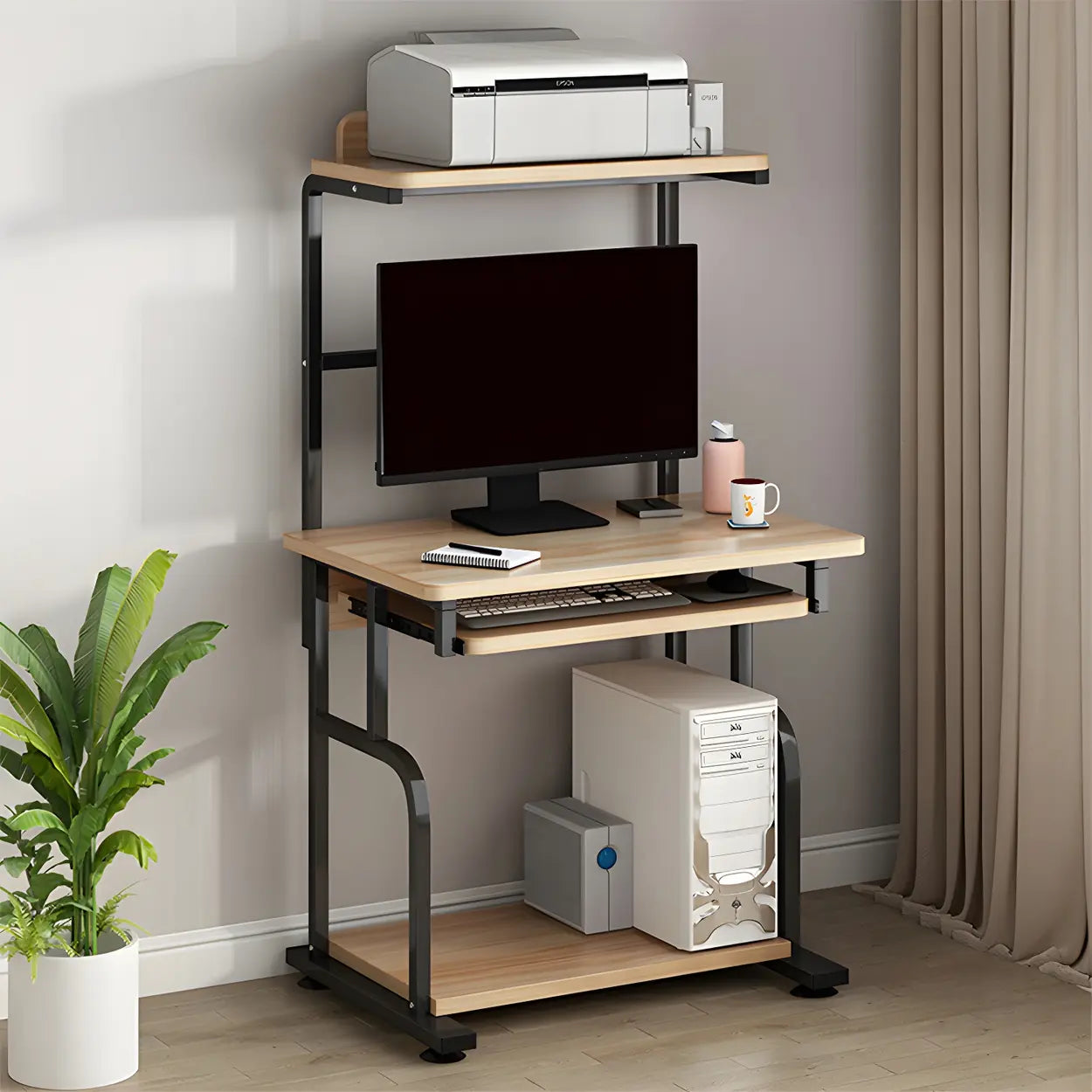 Brown Wood Computer Desk with Shelves