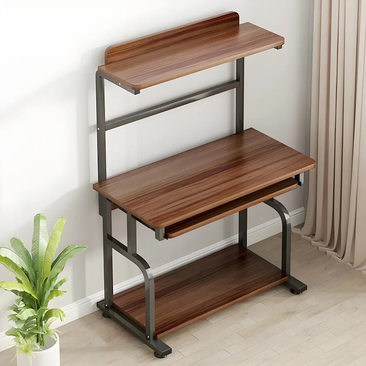 Brown Wood Computer Desk with Shelves