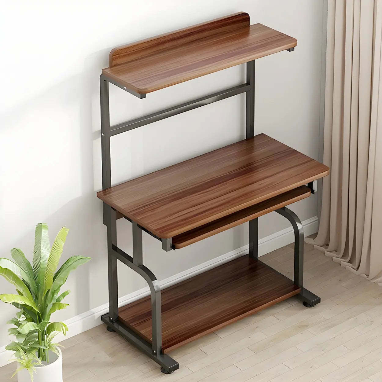 Brown Wood Computer Desk with Shelves