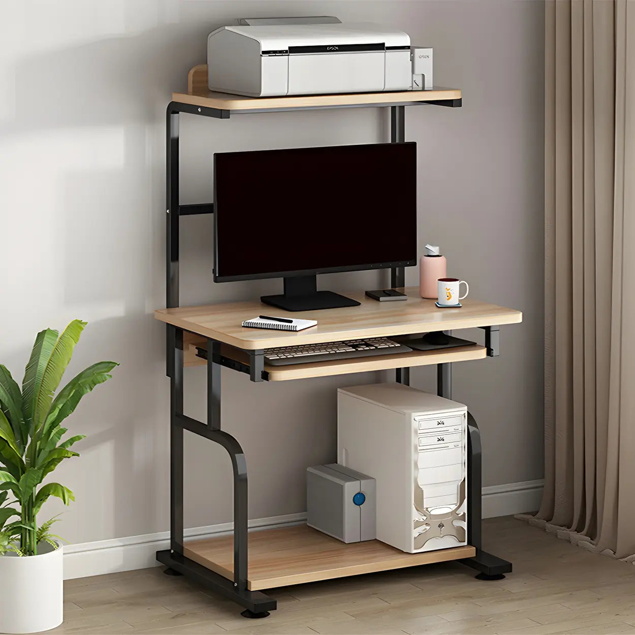 Brown Wood Computer Desk with Shelves