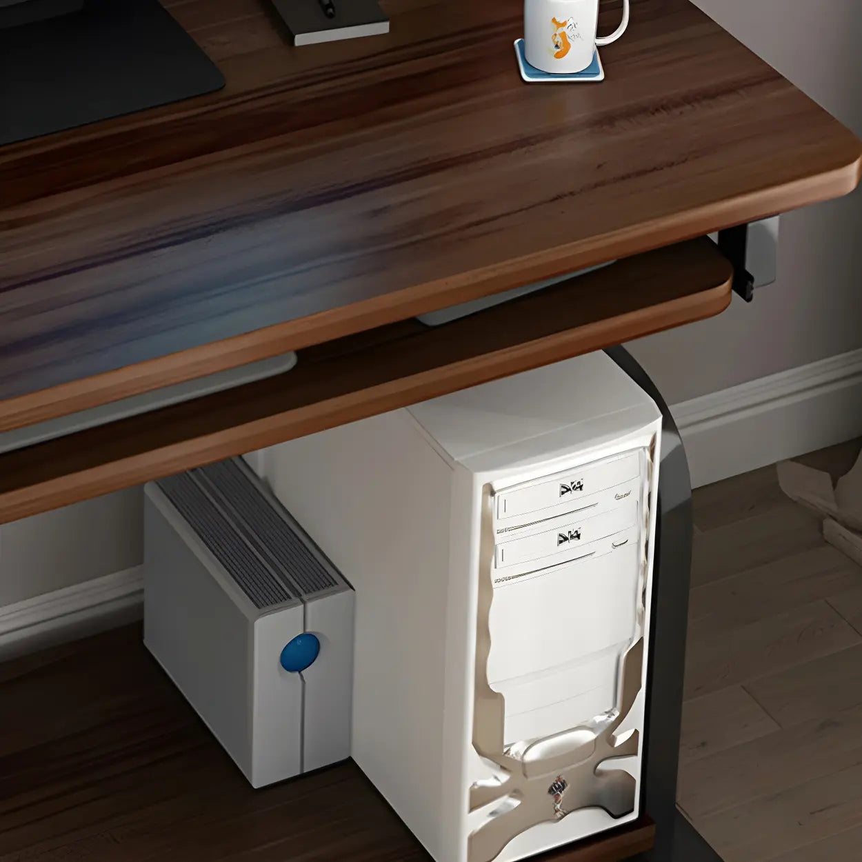 Brown Wood Computer Desk with Shelves