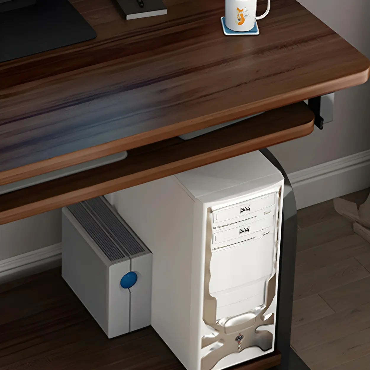 Brown Wood Computer Desk with Shelves