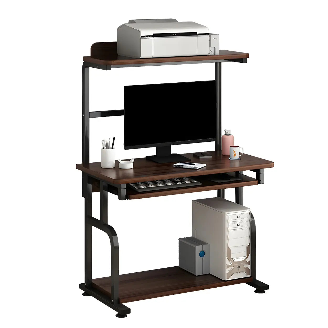 Brown Wood Computer Desk with Shelves
