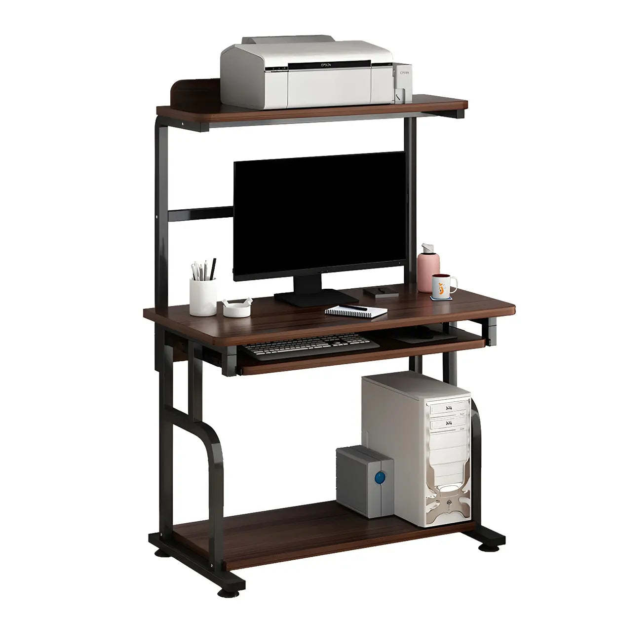 Brown Wood Computer Desk with Shelves