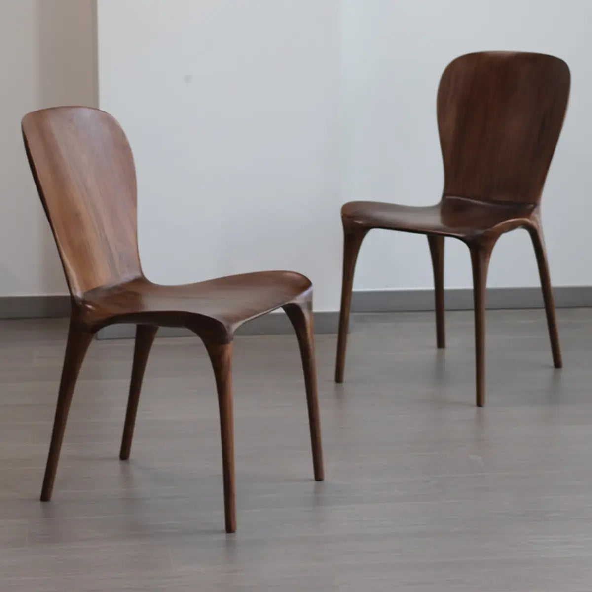 Brown Sleek Curved-Back Wood Armless Dining Chair