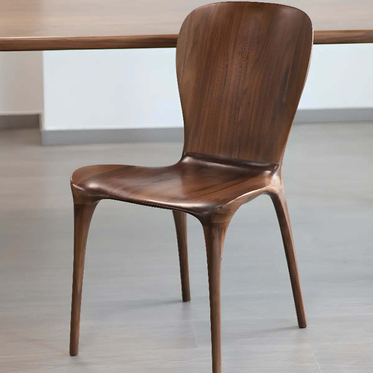 Brown Sleek Curved-Back Wood Armless Dining Chair
