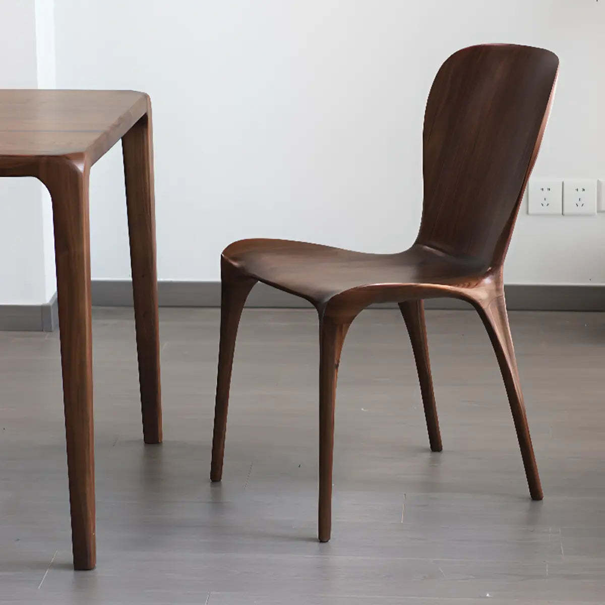 Brown Sleek Curved-Back Wood Armless Dining Chair