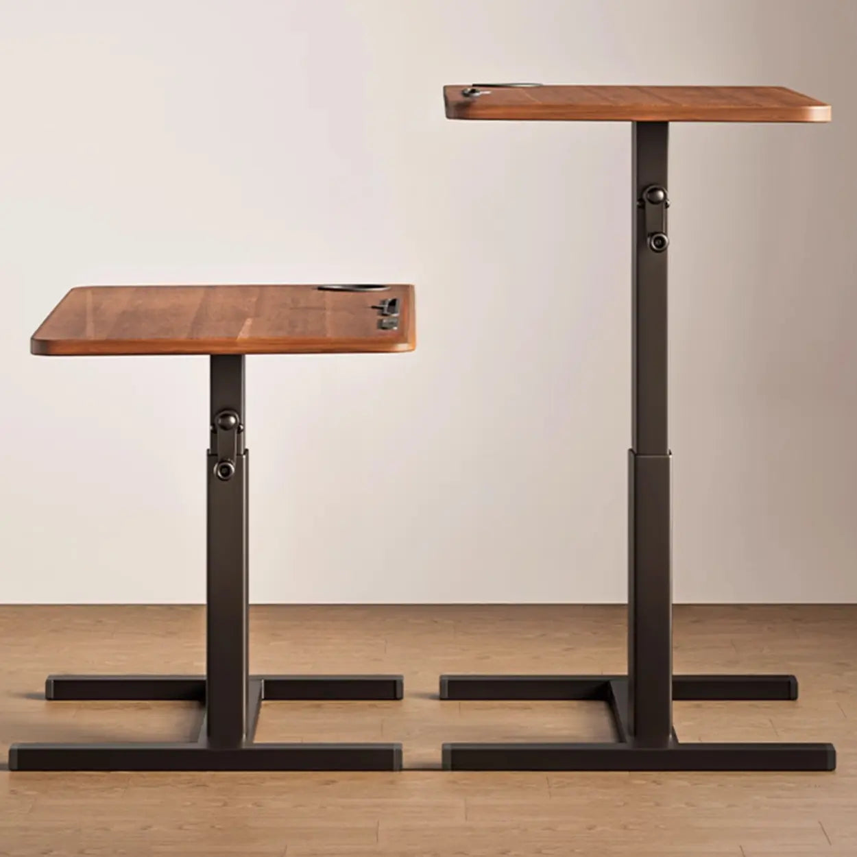 Brown Narrow Adjustable Wood Single Desk