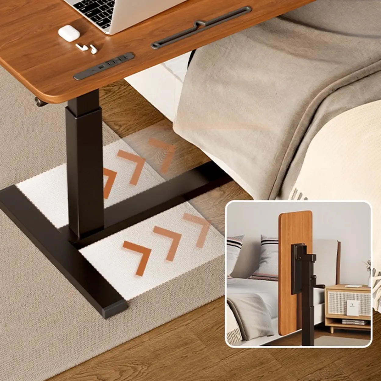 Brown Narrow Adjustable Wood Single Desk