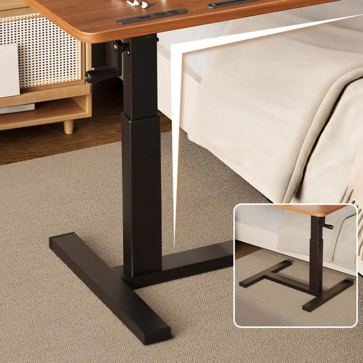 Brown Narrow Adjustable Wood Single Desk