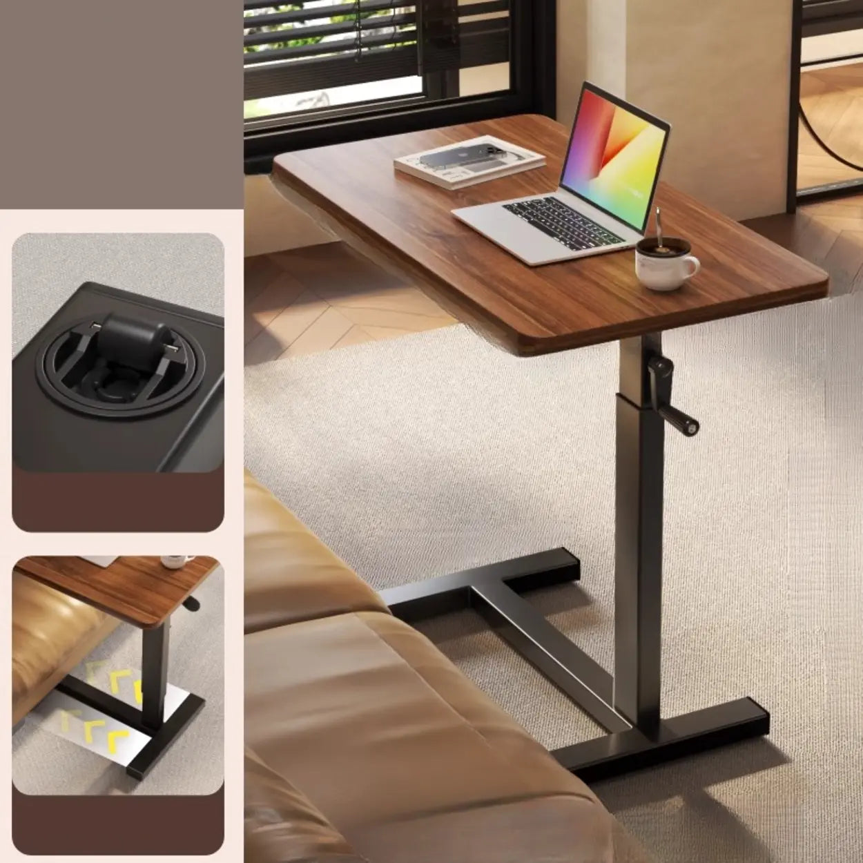 Brown Narrow Adjustable Wood Single Desk — White / Airlift / Table Only