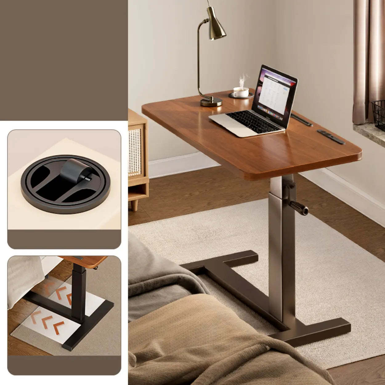 Brown modern desk narrow desks — USB Outlet / Black Walnut