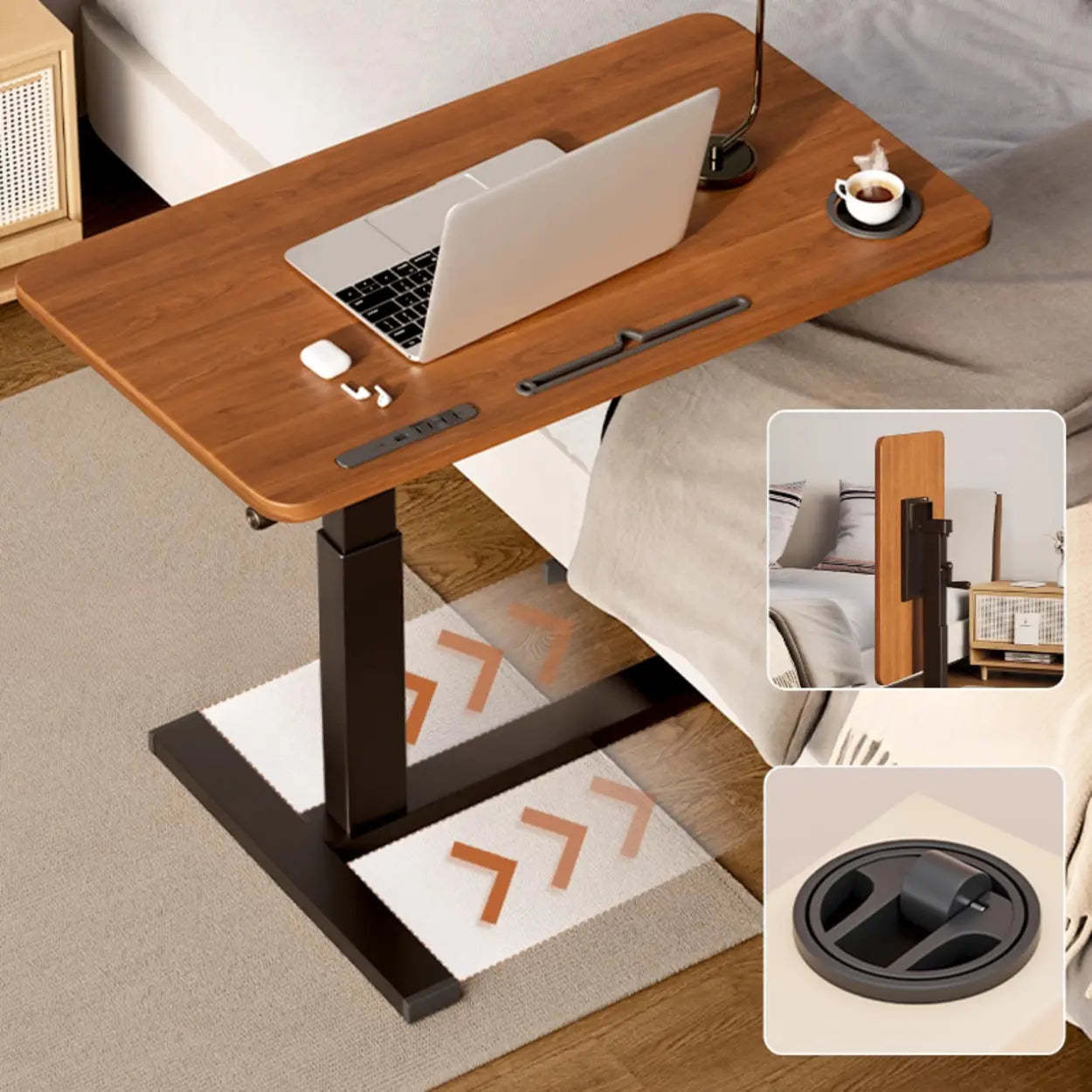 Brown Narrow Adjustable Wood Single Desk — Black Walnut / Collapsible / Table Only