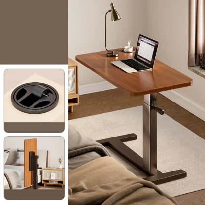 Brown Narrow Adjustable Wood Single Desk — Black Walnut / Airlift / Table Only