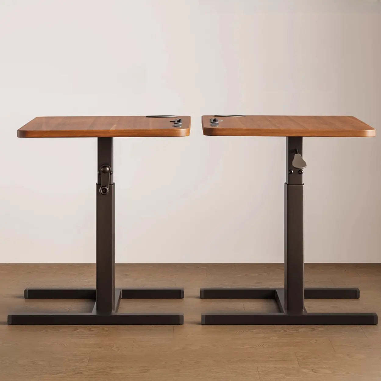 Brown Narrow Adjustable Wood Single Desk — Black Walnut / USB Outlet / Table Only