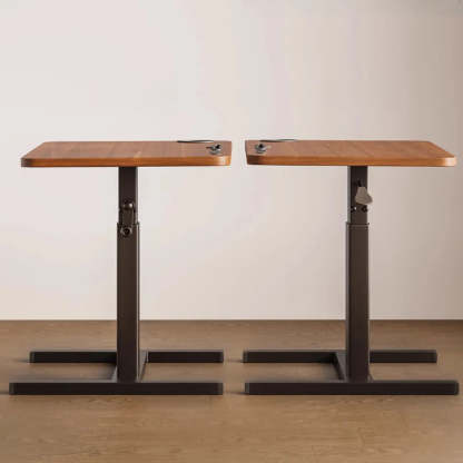 Brown Narrow Adjustable Wood Single Desk — Black Walnut / USB Outlet / Table Only