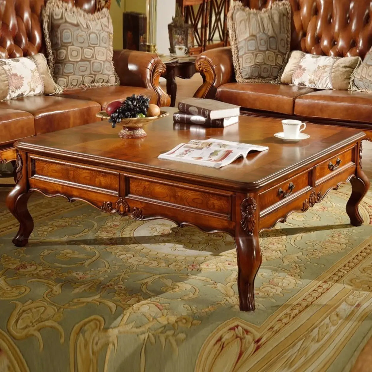 Modern storage square brown wood coffee tables — 23.6" L x 23.6" W x 26.7" H