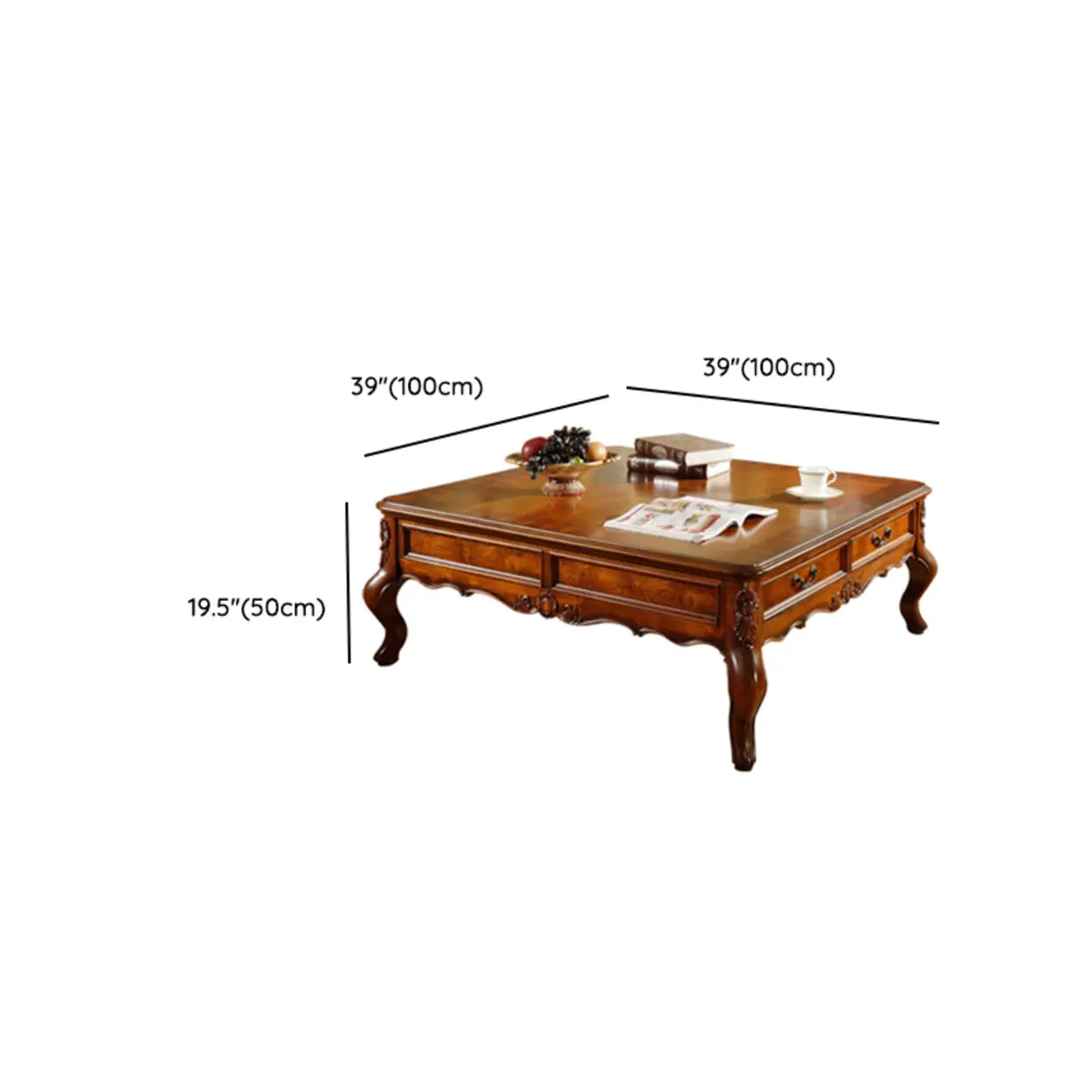 Brown Square Distressed Wood Storage Coffee Table