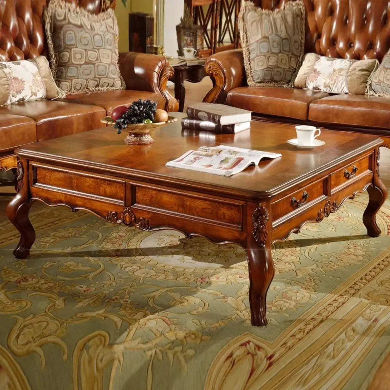 Modern storage square brown wood coffee tables — 23.6" L x 23.6" W x 26.7" H