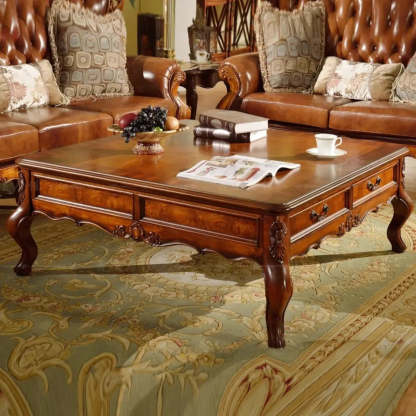 Brown Square Distressed Wood Storage Coffee Table