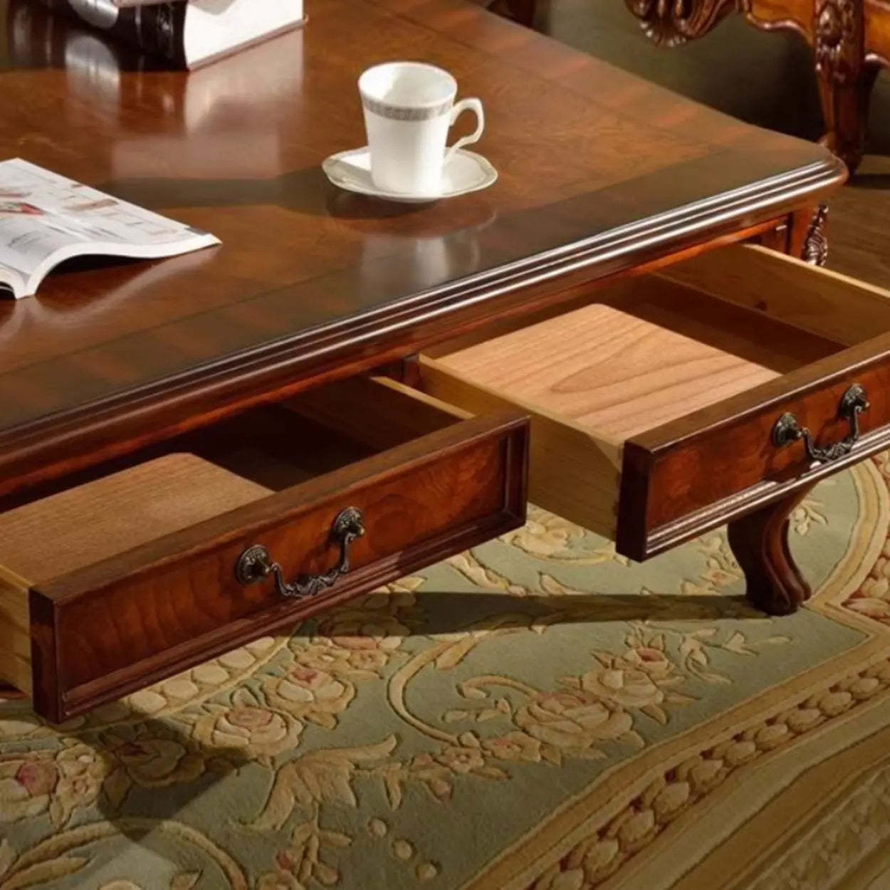 Brown Square Distressed Wood Storage Coffee Table