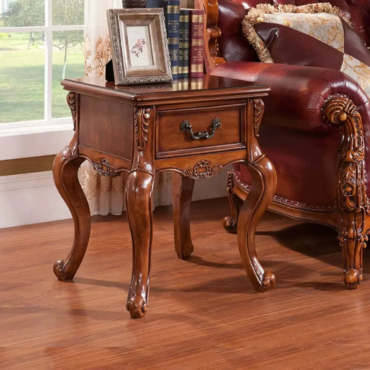 Lighom modern distressed square brown coffee tables in wood — 23.6" L x 23.6" W x 26.7" H
