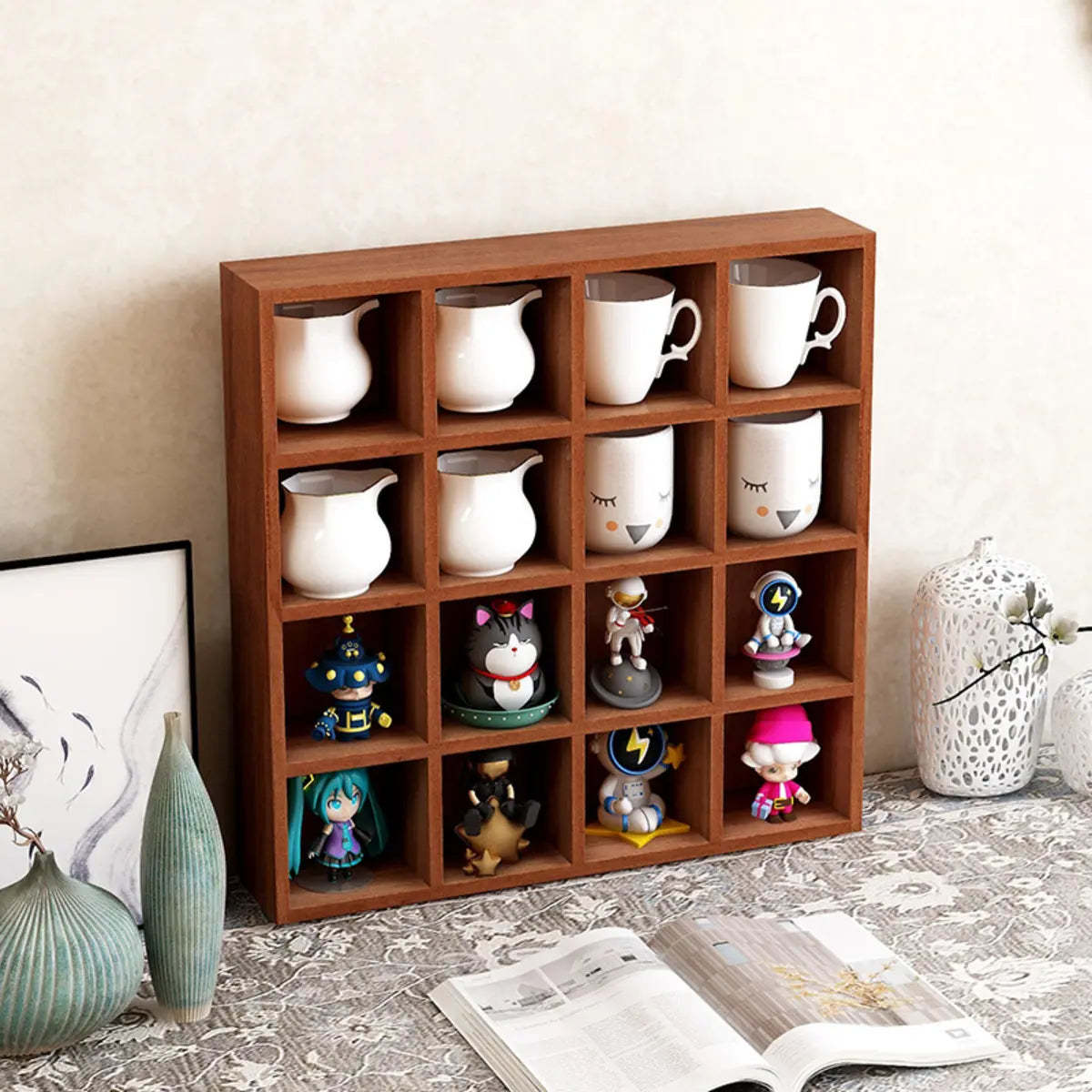 Brown Square Pine Storage China Cabinet — Brown