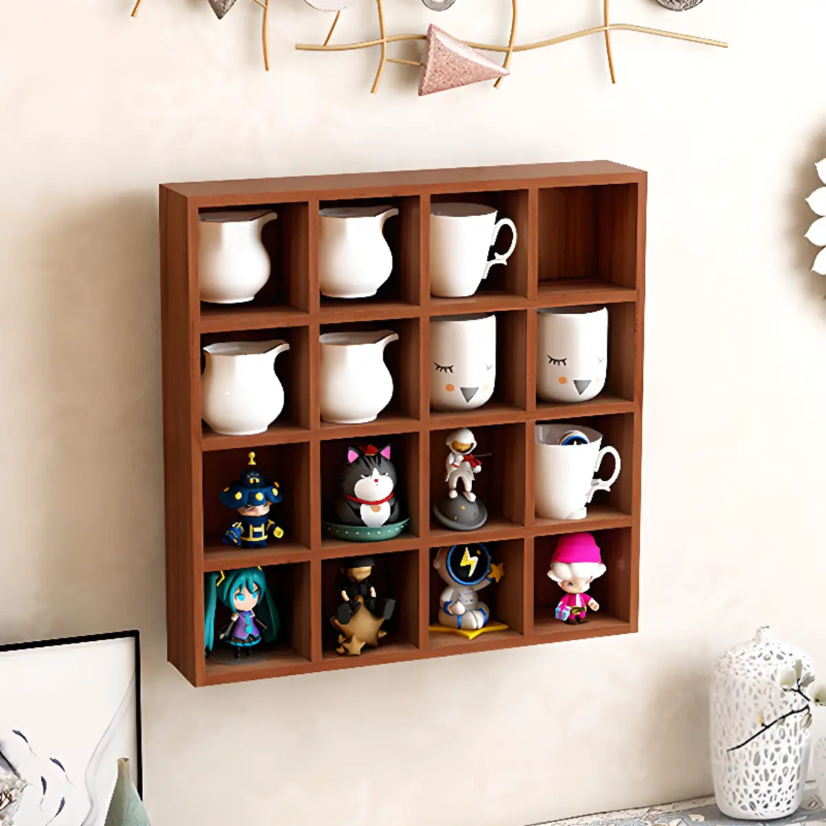 Brown Square Pine Storage China Cabinet