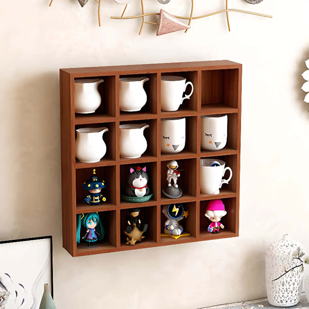 Brown Square Pine Storage China Cabinet