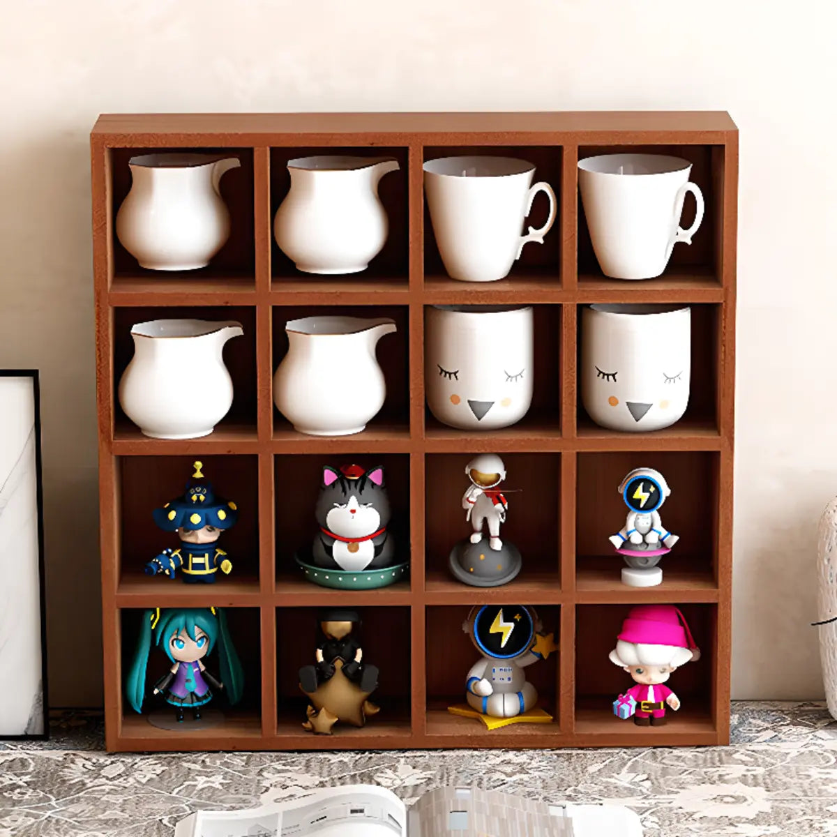 Brown Square Pine Storage China Cabinet