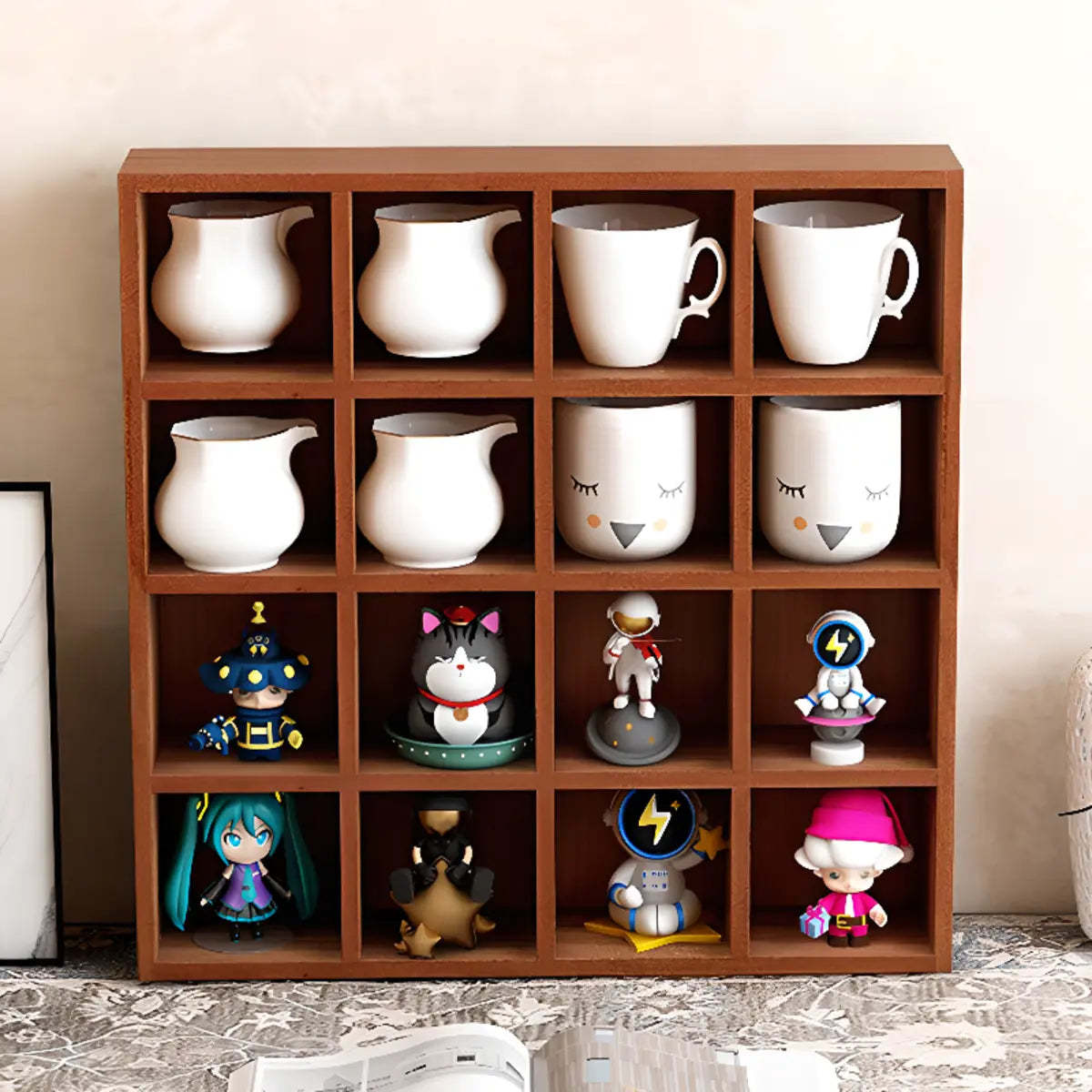 Brown Square Pine Storage China Cabinet