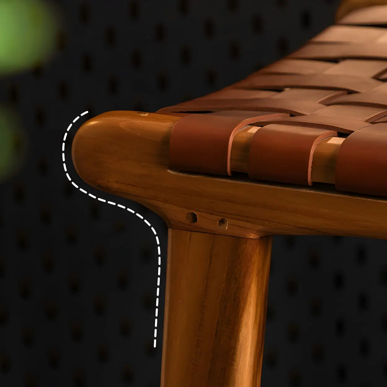 Brown Woven Leather Wood Frame Bar Stool