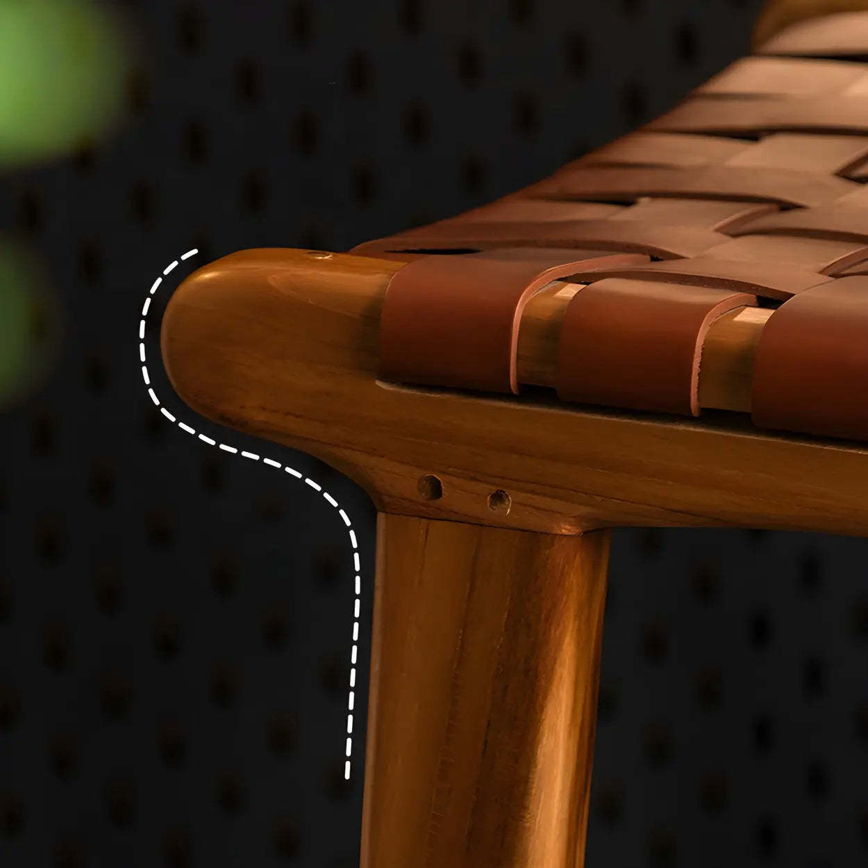 Brown Woven Leather Wood Frame Bar Stool