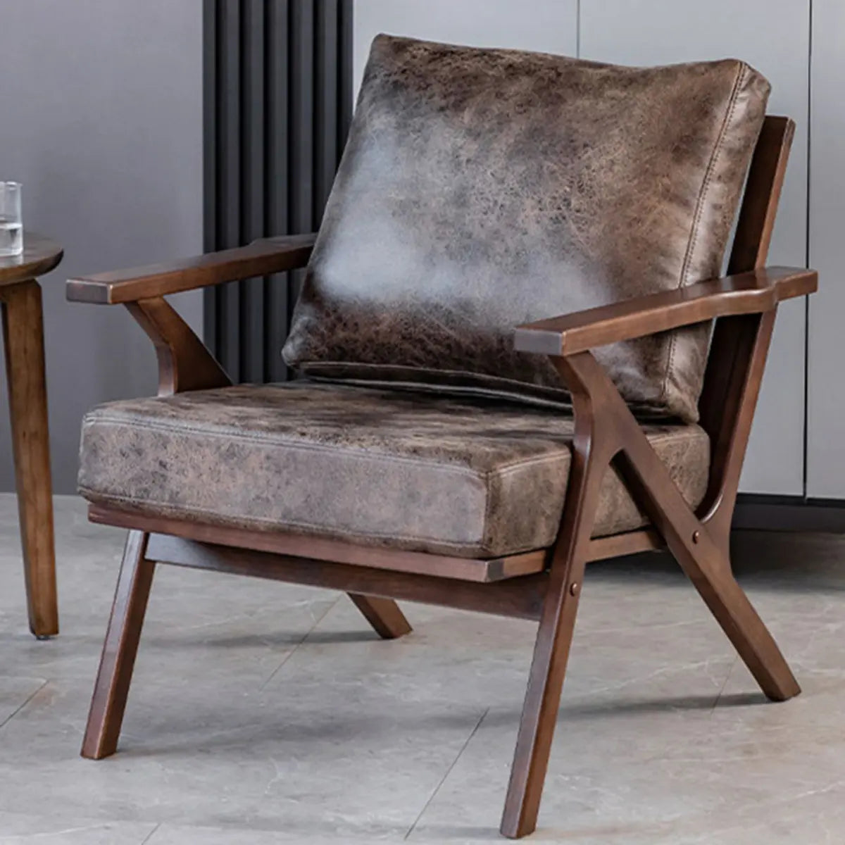 Brown Stain-Resistant Suede Pillow-Back Arm Chair