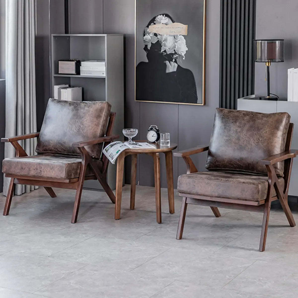 Brown Stain-Resistant Suede Pillow-Back Arm Chair — Off-White / Suede