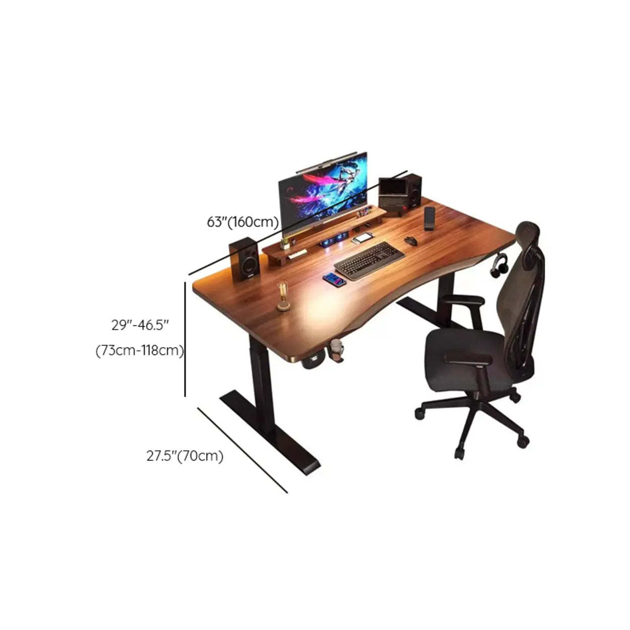 Brown Height-Adjustable Wood Computer Desk