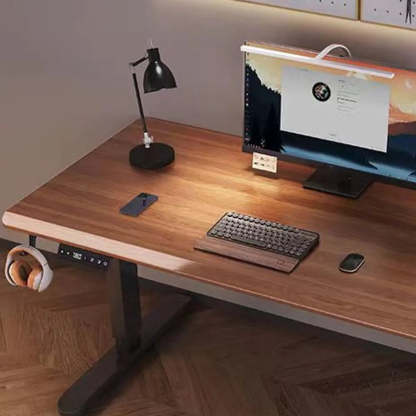 Brown Height-Adjustable Wood Computer Desk