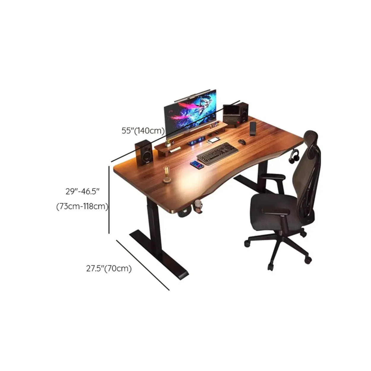 Brown Height-Adjustable Wood Computer Desk