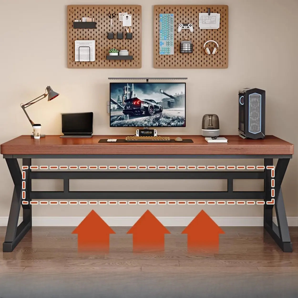 Brown Timber Computer Desk with Shelves