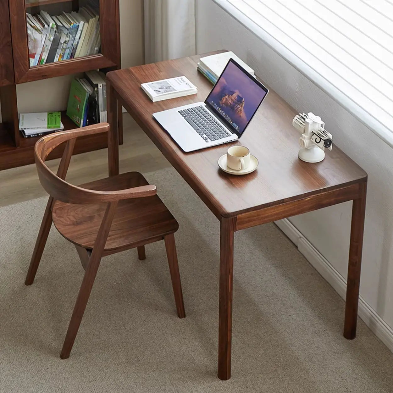 Brown Walnut Wood Computer Desk with Drawers