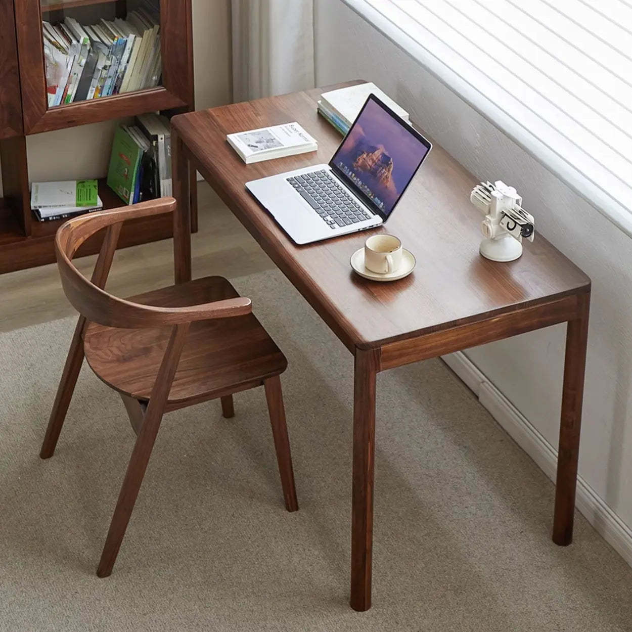 Brown Walnut Wood Computer Desk with Drawers